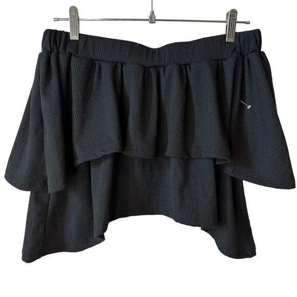 Go Couture New Women's Handkerchief Hem Skirt Black Small Ribbed Mini Casual USA - Picture 1 of 4